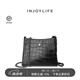 INJOYLIFE鱷魚紋斜挎包牛皮方塊鏈條包百搭新款復古單肩流浪包女 黑色
