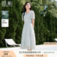 香影v領(lǐng)藍(lán)色泡泡袖連衣裙女2025夏季新款重工刺繡萊賽爾天絲裙子 航線藍(lán) S 155/80A/85-95斤