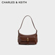 CHARLES&KEITH25夏季新品復(fù)古油蠟皮單肩斜挎腋下包七夕禮物CK2-20782621 Dark Brown深棕色 S
