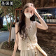 圣保美夏季吊帶連衣裙穿搭套裝女馬甲小個子背心裙子2025新款兩件一整套 杏色馬甲+杏色半身裙 M 碼