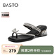 百思圖夏商場新款時(shí)尚透明水晶跟粗跟女外穿夾趾拖鞋BP569BT4 黑色 39