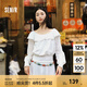 森馬（Semir）長袖襯衫女短款白色繡花浪漫秋2025新款荷葉邊一字肩襯衣溫柔 本白10101 L