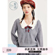 紫涵胸口蝴蝶結(jié)套頭毛衫女年冬季甜美森系翻領(lǐng)寬松針織衫 灰色 S