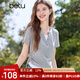 百圖betu女裝2025夏季新款T恤拼色領(lǐng)口抽繩設(shè)計收腰顯瘦短袖女2503T20 淺灰 L