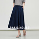 百家好（Basic House）Basic House/百家好法式純色松緊腰闊腿褲夏季新款流行亞麻裙褲女 藏青 S
