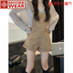 SNYDER WEAR夏季新款女套裝鏤空露肩防曬衫+可鹽可甜牛仔背帶褲休閑闊腿短褲 杏色上衣+卡其色背帶褲 S 建議80-100斤