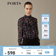 PORTS寶姿 新品女裝復古小立領長袖襯衫LN9B010JPS019 黑色印花 XL (10)