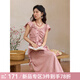 謎秀立體花朵飛飛袖粉色連衣裙女2025夏季新款溫柔度假風(fēng)裙子 粉色 M