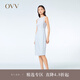 OVV2023春夏新款女裝鏤空蕾絲鑲拼修身中長(zhǎng)款休閑無(wú)袖連衣裙 淺藍(lán)（凈色）07 M