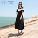三彩大碼女裝2025夏季新款連衣裙圓領(lǐng)收腰短袖設計感胖MM