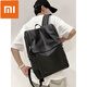 小米小愛(ài)英倫風(fēng)PU軟皮質(zhì)感雙肩包男女高中大學(xué)生書(shū)包大容量15.6寸電腦背包 黑色