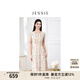 JESSIE【汀蘭花溪】2025年春夏新款氣質(zhì)荷葉邊短袖雪紡印花連衣裙 橙色 L