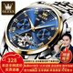 歐利時(shí)（OLEVS）瑞士認(rèn)證品牌手表男機(jī)械表全自動(dòng)夜光防水多功能男士手表高檔男表 OLEVS-6607-鋼帶間藍(lán)