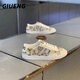 GIUENG品牌輕奢男鞋夏季新款經(jīng)典板鞋男透氣百搭帆布鞋男三條杠鞋子男 米色【帆布透氣】 40