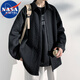 NASA MARVEL長袖襯衫男士春秋季翻領(lǐng)潮流外套寬松休閑襯衣 黑色  XL