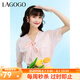 lagogo拉谷谷法式蝴蝶結(jié)粉紅色襯衫女夏季新款V領(lǐng)短袖高級(jí)感上衣 粉紅色（H8） S 155/36