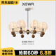 紐思維爾美式復(fù)古客廳吊燈中古南洋風(fēng)臥室吊燈布藝花紋胡桃木紋書房餐廳燈 【8頭】全光譜-胡桃木色-90CM 米款智能+語音+APP+明暗可調(diào)