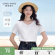 秋水伊人基礎簡約V領純棉T恤2025年夏季新款女通勤休閑風百搭上衣 本白 M