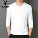 花花公子新款男士長(cháng)袖v領(lǐng)t恤純棉秋季潮流時(shí)尚修身純色小衫長(cháng)袖打底衫體恤 白色V領(lǐng)長(cháng)袖 2XL [建議135-150斤]
