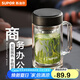 蘇泊爾（SUPOR）雙層玻璃杯茶杯耐熱防燙帶手柄水杯商務(wù)辦公男士過濾帶蓋杯子 烏木黑-450mL
