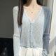 瑟空（SEKONG）2025春秋新款冰絲短款針織開(kāi)衫百搭披肩外搭罩衫空調衫小外套YYN 木耳邊 藍色 均碼
