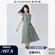 佐丹奴亞麻裙子女夏季棉麻V領(lǐng)綁帶收腰連袖連衣裙女05465329