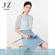 玖姿·安娜蔻輕熟優(yōu)雅OL風(fēng)蕾絲中長款寬松假兩件連衣裙夏款 花淺藍(lán) L