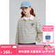ELLE KIDS童裝 法式學(xué)院風(fēng)四葉草繡花條紋衛(wèi)衣女童秋季Polo領(lǐng)上衣 黑白條 130