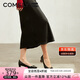 康莉（COMELY）[時裝周同款]方扣單鞋女春季粗跟氣質(zhì)漆皮通勤高跟鞋 黑色 37 