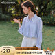 Olrain歐芮兒蕾絲領(lǐng)撞色藍色寬松襯衫女裝夏季2025新款慵懶長袖上衣 海洋藍 S