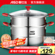 愛(ài)仕達(dá)蒸鍋304不銹鋼蒸鍋加厚復(fù)底大容量帶蒸籠蒸屜加厚燃?xì)怆姶艩t通用 雙層丨1蒸籠+1蒸篦丨玻璃蓋 28cm