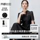 尚都比拉新中式蕾絲連衣裙女2025夏季國風女裝氣質顯瘦拼接裙子 黑色 S