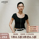 艾諾絲雅詩【商場同款】2025夏季新品短袖女針織衫U領(lǐng)顯瘦針織開衫40436002 黑色 L
