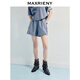 MAXRIENY精致日常感收腰燙鉆高腰水洗牛仔短褲25夏款褲腿短褲女 藍色 M