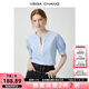 VEGA CHANG襯衫女2025新款夏季輕奢高級(jí)感圓領(lǐng)鏤空花邊五分袖襯衣 靜謐藍(lán) M