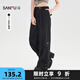 三福休閑褲2025夏季字母刺繡松緊腰寬松工裝褲長(cháng)褲女裝502288 黑色 M