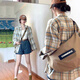 沂懿格子襯衫女夏秋季衣服2025新款襯衣外套通勤風(fēng)時尚高級感洋氣上衣 杏黃色格子襯衫 M 【建議110斤內(nèi)】
