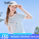 百圖betu女裝2025夏季新款毛針織衫撞色領(lǐng)字母印花短袖上衣女2505X26 淺蘭 L
