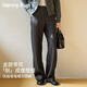 Henny Rue女士彎刀西褲女窄邊秋冬季含羊毛萊賽爾休閑褲寬松日常通勤闊腿褲 麻灰色 M