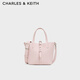 CHARLES&KEITH25秋新品簡約通勤手提水桶包菜籃子包CK2-10151518 Cotton Candy Pink棉花糖粉 S