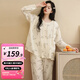 婧麒【水墨玫瑰】月子服純棉紗布產(chǎn)后哺乳喂奶孕婦睡衣女家居服套裝 蝶序綺夢Jyz176473 L