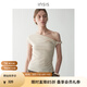 INSISFEMME【松弛感通勤】亞麻棉2025夏新款單肩扭結(jié)小飛袖修身多穿領(lǐng)T恤女 莫斯科白 S