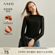 AMII2025秋新款自然卷邊半高領(lǐng)修身顯瘦網(wǎng)紗T恤女優(yōu)雅打底衫上衣 黑色 160/84A/M