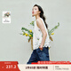 茵曼甜美刺繡蕾絲拼接露肩掛脖背心2025夏季女裝新款寬松無(wú)袖上衣 白底印花 S