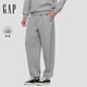 GAP男裝2025秋季新款膠印LOGO松緊腰寬松抓絨衛褲束腳褲786421 淺灰色 M (170/80A)亞洲尺碼【偏大,建議拍小一碼】