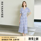 顏域藍(lán)色波點(diǎn)V領(lǐng)連衣裙女2025夏季新款收腰修身法式復(fù)古短袖長(zhǎng)裙 藍(lán)波點(diǎn) L