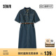 森馬（Semir）[森柔牛仔]牛仔連衣裙女夏工裝風(fēng)收腰港風(fēng)中長裙103324114001
