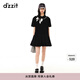 DZZIT【爆款補單】地素春夏新款甜酷少女黑白撞色蝴蝶結繡花連衣裙女 黑色 XS
