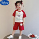 迪士尼（Disney）夏季兒童短袖短褲兩件套女童夏裝套裝新款純棉薄款t恤 彩虹兔插肩T+小兔頭五分褲 紅色 120 建議身高110-120厘米