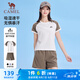 駱駝（CAMEL）速干運(yùn)動套裝女撞色休閑短袖褲兩件套 J25BAXLN010 游俠棕/白 L
